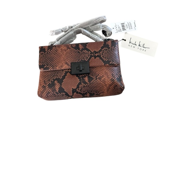 Nicole Miller Handbags - Nicole Miller Black and Brown Snake Print Clutch